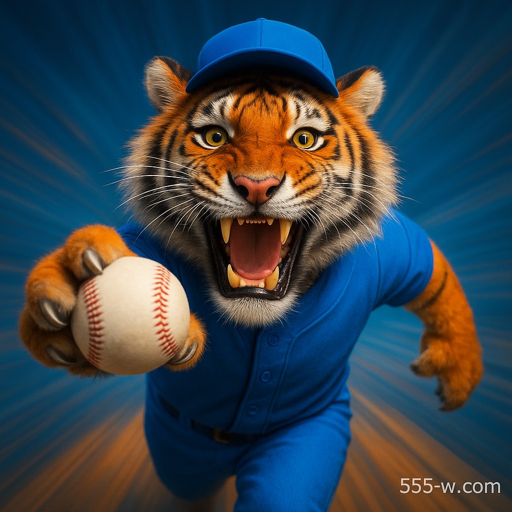 555w ক্রিকেট গেমিংয়ের প্রতীক হিসেবে ইউনিফর্ম পরা একটি আনন্দিত টাইগার শাবক, হাতে বল ধরেছে